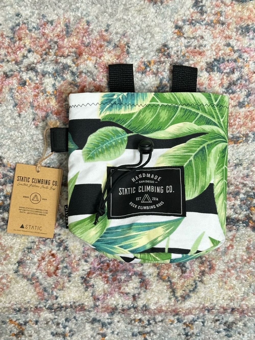Static Climbing Canvas Chalk Bag Tropical Stripe Green Leaf Rock Climbing Gear